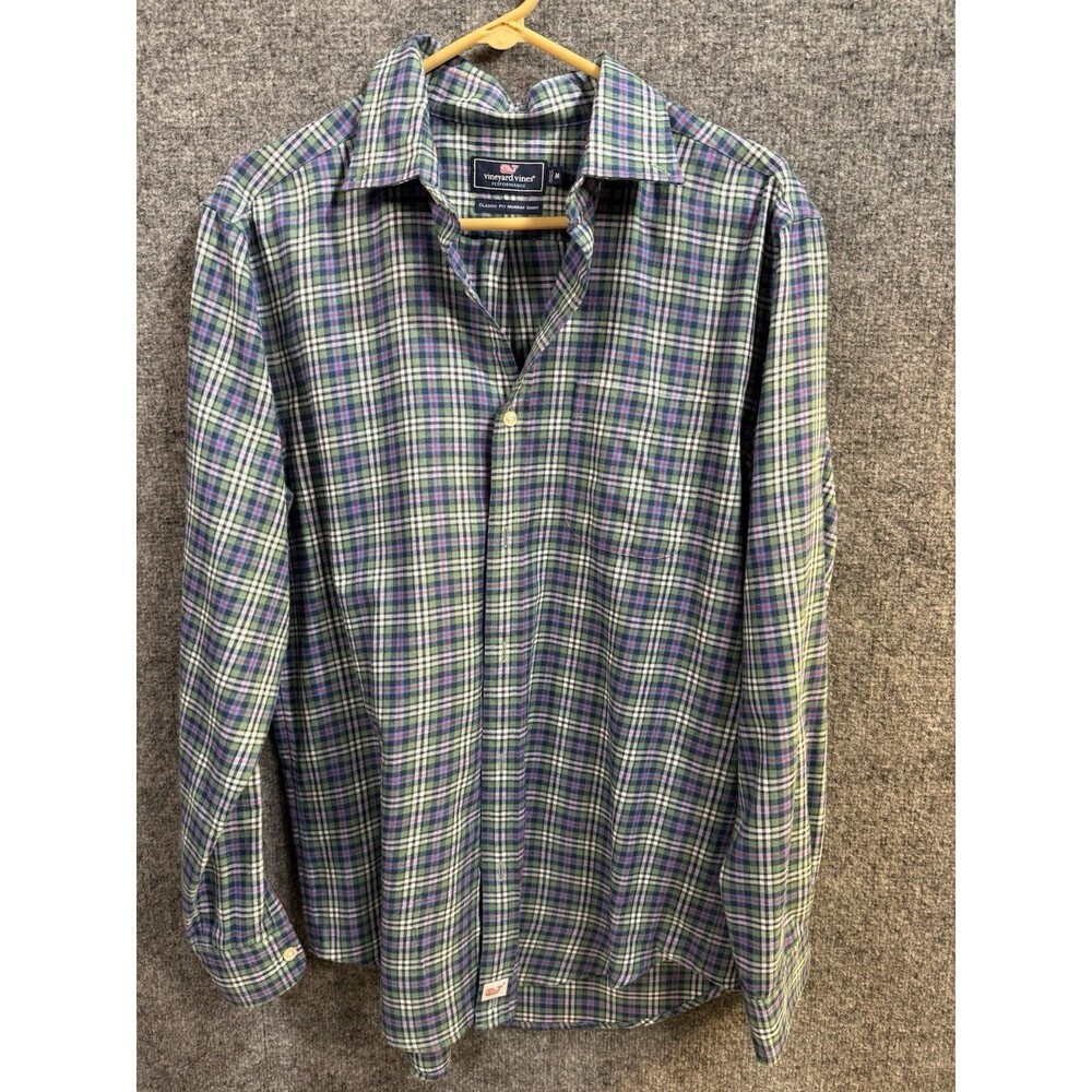 Vineyard Vines Men’s Medium Green Plaid Murray Shirt – Classic Fit – Long Sleeve